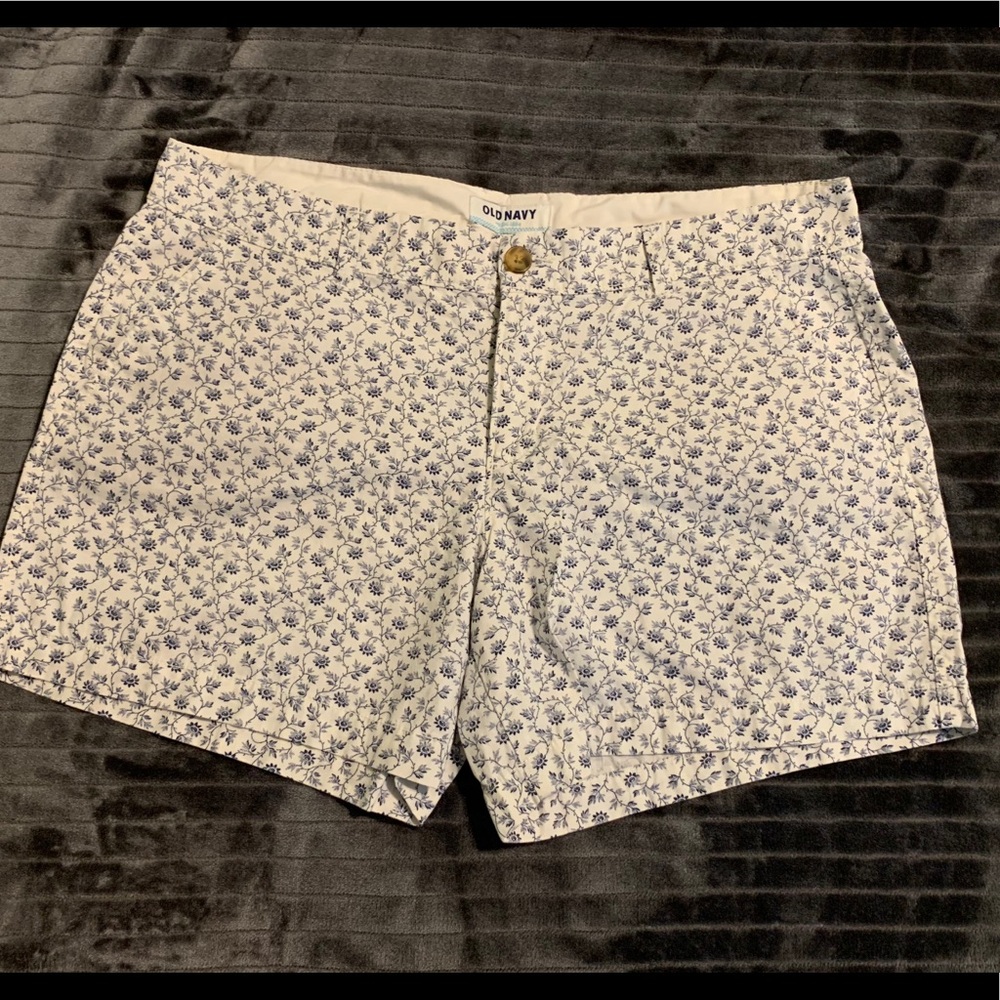 White and blue floral patterned shorts